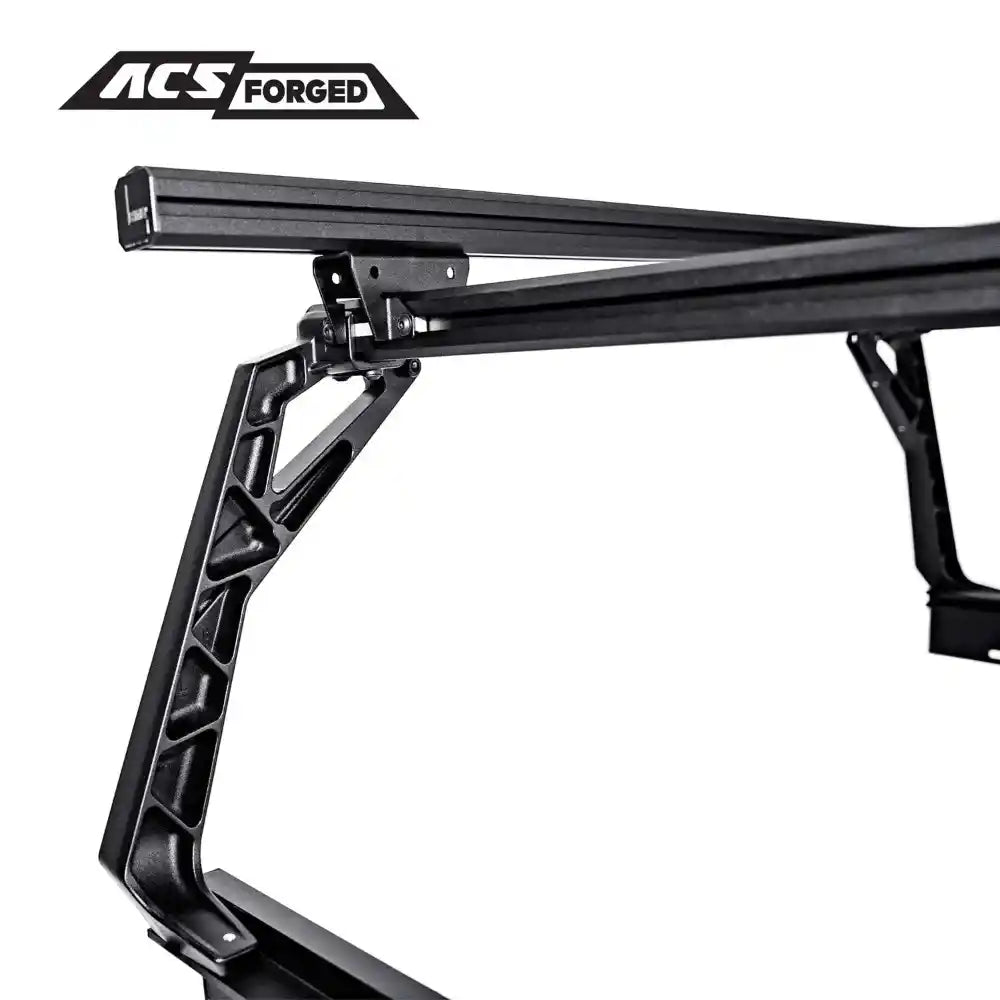 Black metal bed rack on a white background with 'ACS Forged' logo.