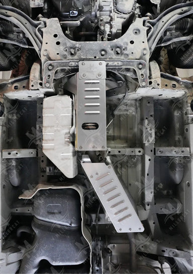 Undercarriage view of Chevrolet City Express with mounted MillerCat Cat Shield