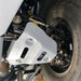 Close-up: RIVAL lower control skid plate mounted near front axle