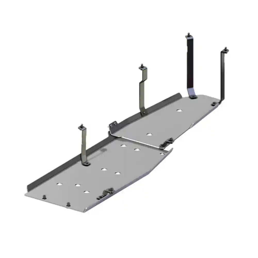 Close-up of Asfir aluminum fuel tank skid plate bolted onto Jeep Gladiator JT.