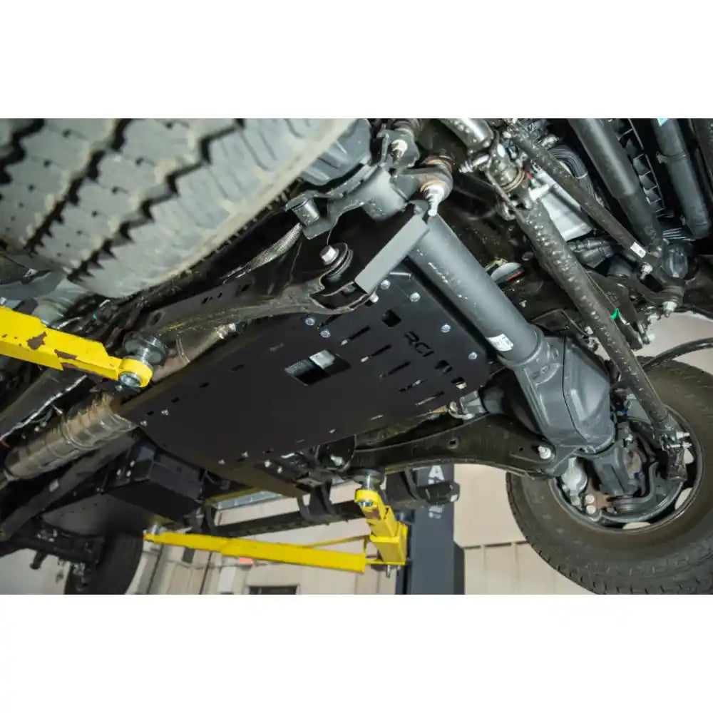 Close-up of RCI skid plate mounting brackets