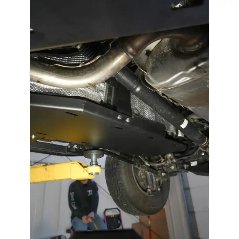 Close-up of RCI skid plate underbody coverage