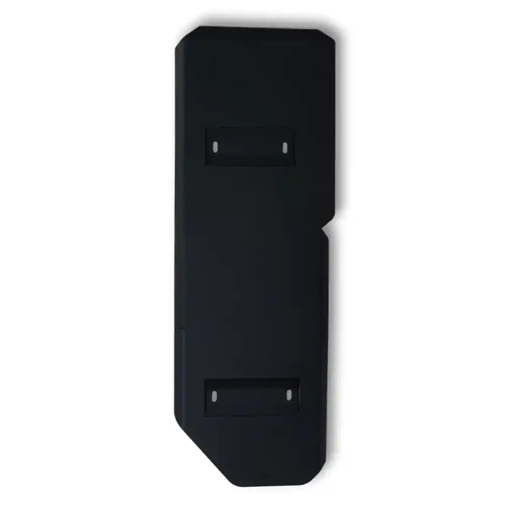 Close-up of black RCI fuel tank skid plate lying flat