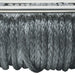 Close-up of braided synthetic rope on a reel with a metallic sheave.