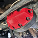 Close-up of bright red Asfir front differential cover plate