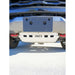 Close-up of installed silver RCI skid plate from front angle