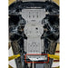 Close-up of mounted RIVAL transfer case skid plate with hardware