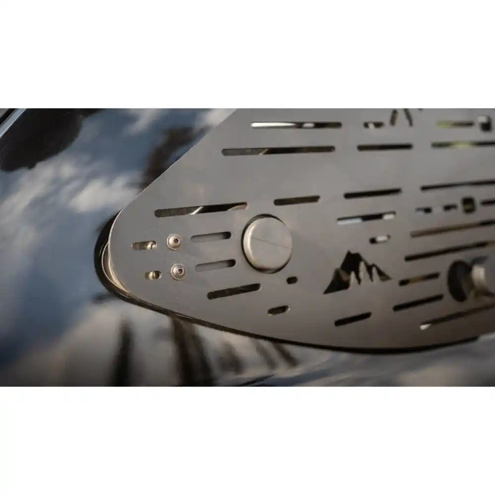 Close-up of powder-coated window panel cutout design