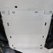 Close-up white RCI trans skid underside view with mounting bolts