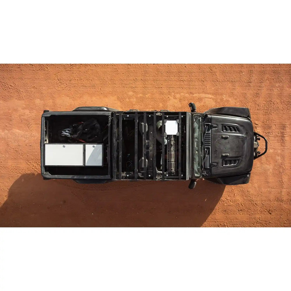 Top-down view of a black Sherpa Roof Rack without gladiator roof