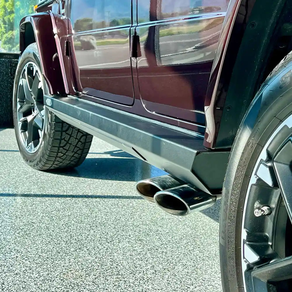 Deployed folding step on Rock Slide slider under G-Wagon door