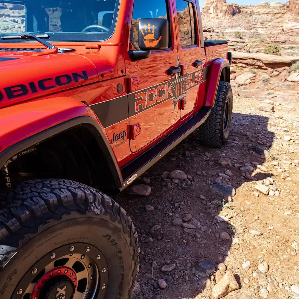 Deployed folding step on Rock Slide slider under Gladiator door