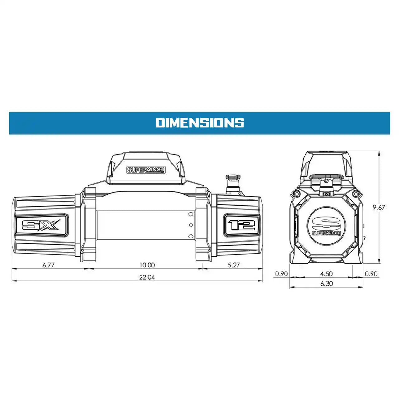 Dimensions diagram of SX12 winch