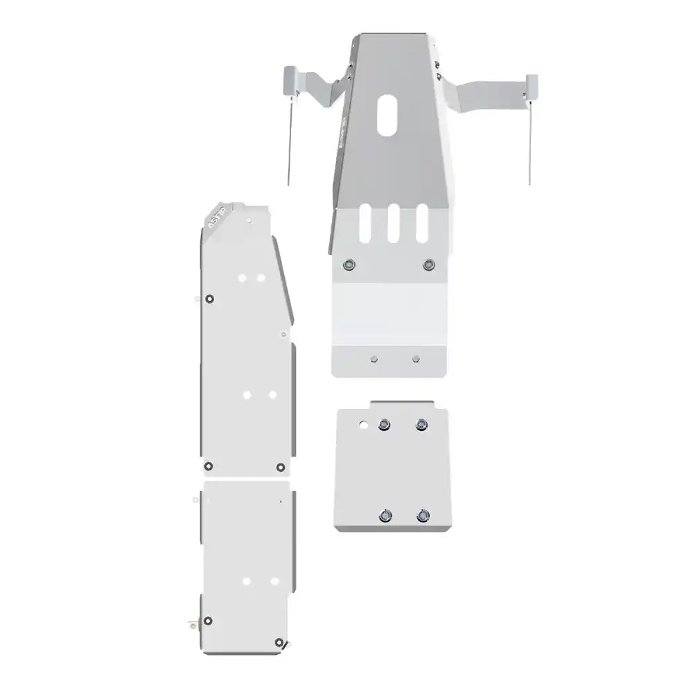 Exploded view of Asfir front engine/transmission skid plate components