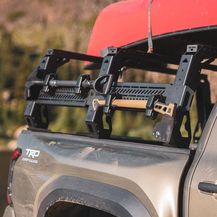 upTOP WORKHORSE full-height truss bed rack on truck showing height above cab roofline — ideal for rooftop tent mounting