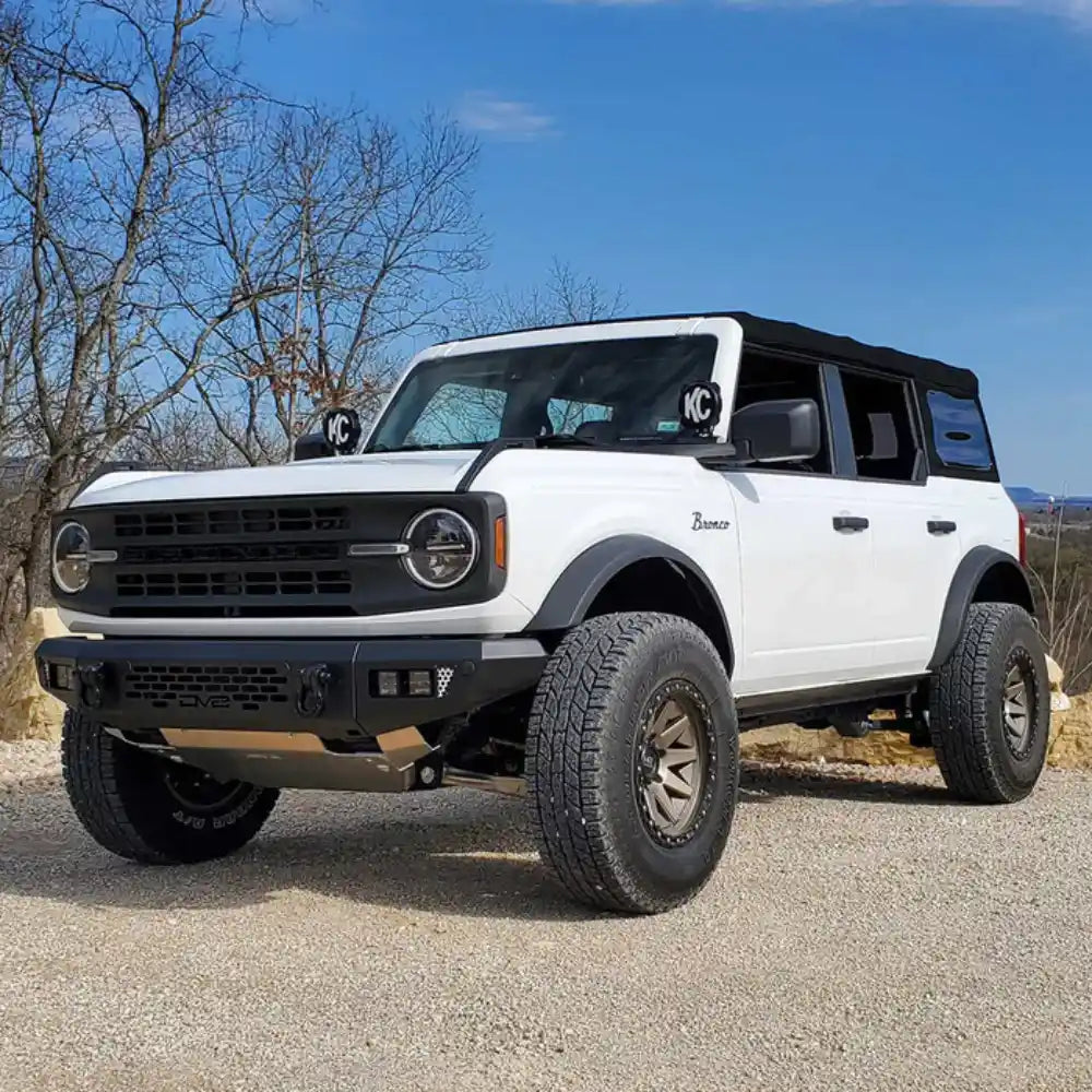 Ford Bronco conquering rocks with Asfir 4x4 aluminum front skid plate