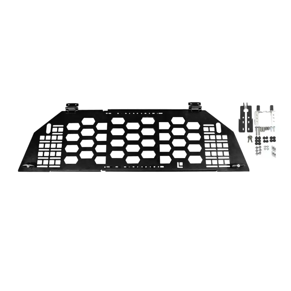 Front view of Leitner Designs GateKEEPER tailgate security gate with perforated steel panel