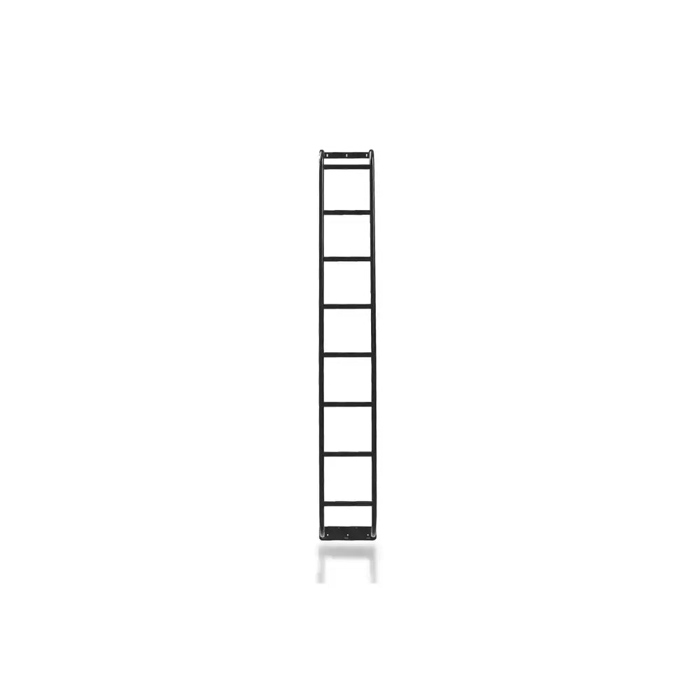 Black metal ladder on a white background