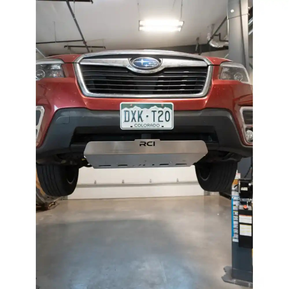 Full front-end RCI lip protection on red Forester