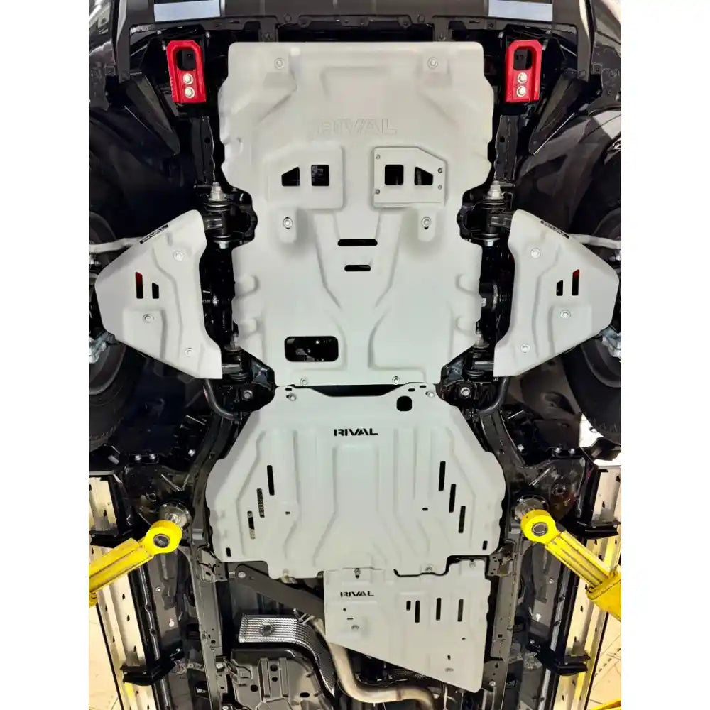 Full skid plates package view on 4Runner undercarriage