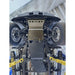 Full underbody view of RCI skid plate mounted on Silverado, centered coverage