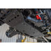 Fully installed RCI skid plate package on 2025+ 4Runner from rear underside angle