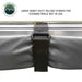 Large heavy-duty velcro strap on a storage roll with Overland Vehicle Systems logo.
