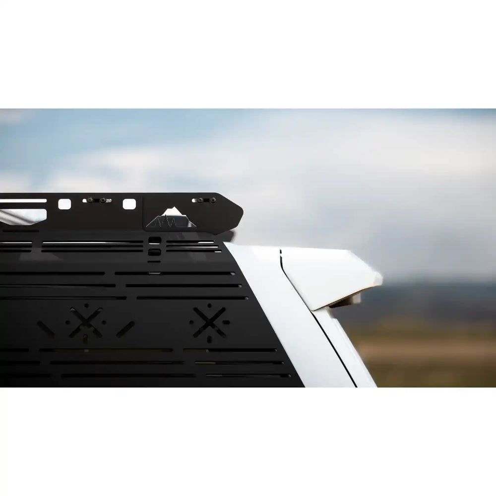 Close-up view Black roof rack on a 4Runner with a blurred natural background