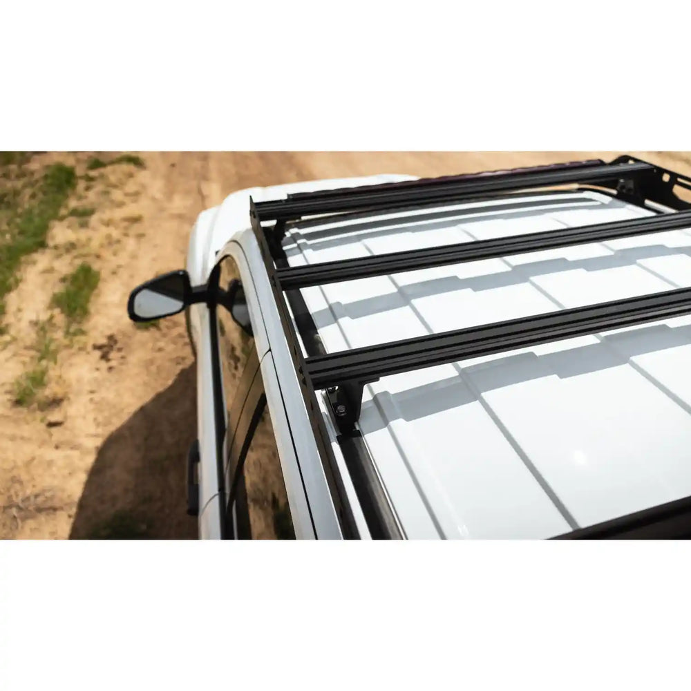 Top view of the installed Sherpa Capitol roof rack on white 4runner