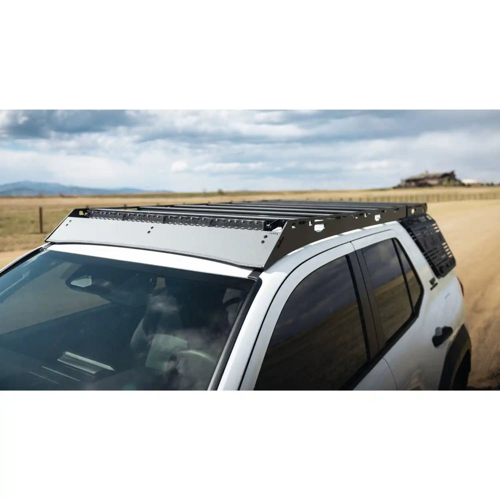 close up front view of the installed roof rack