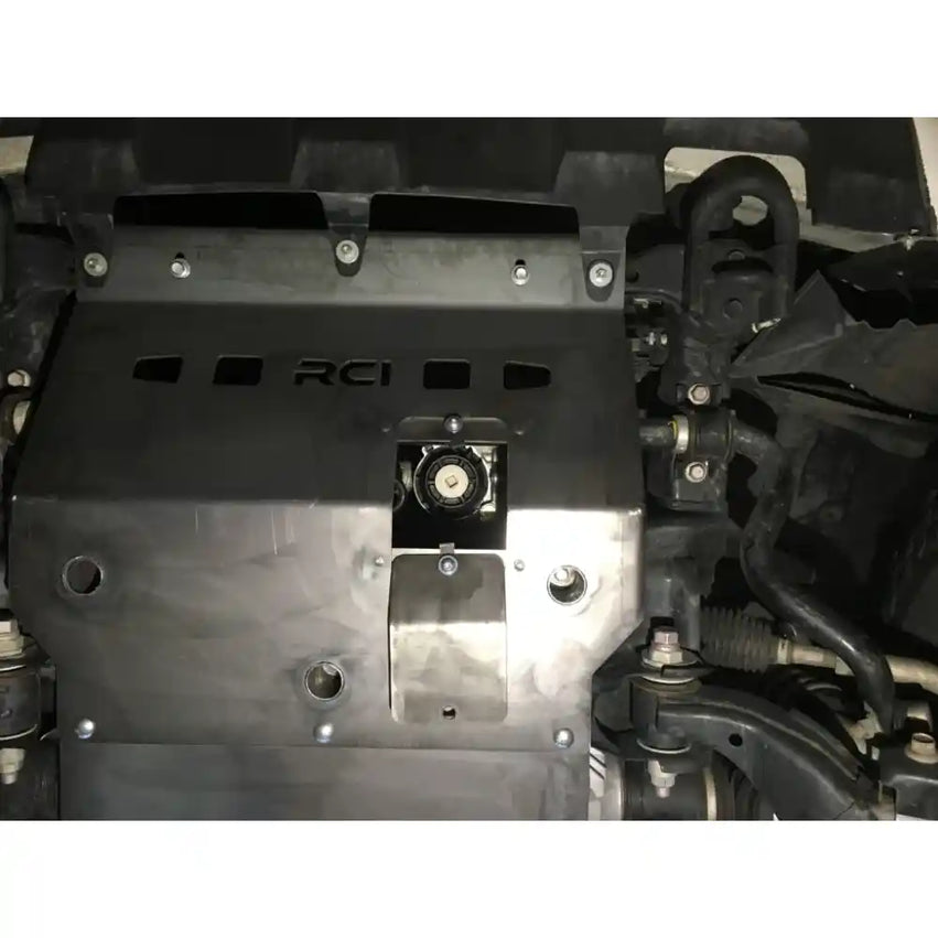 Detail view of RCI Transmission and Transfer Case Skid Plate
