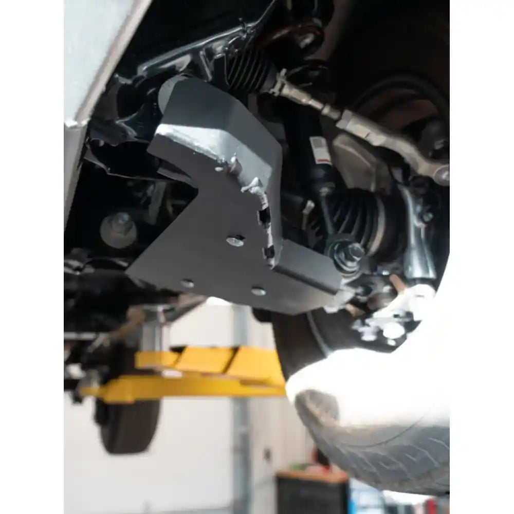 Installed A-Arm skid plates underside front axle