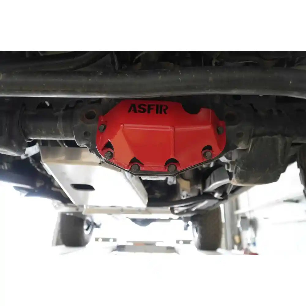 Installed Asfir fuel tank skid plate on a Jeep Wrangler JL.