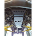 Installed RCI transfer case skid plate on Silverado, full underbody front view