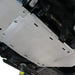 Installed RCI transmission armor from below Bronco with frame rails