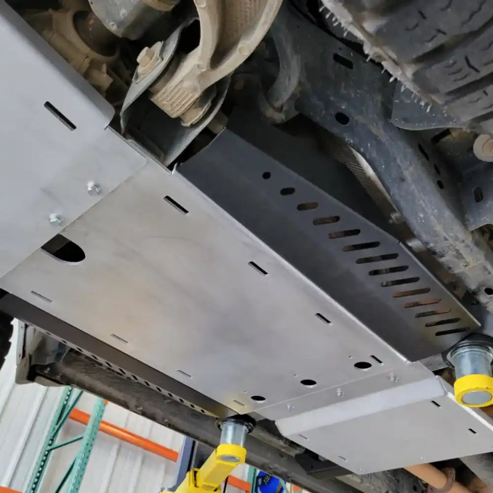 Installed RCI transmission skid plate under Ram 1500