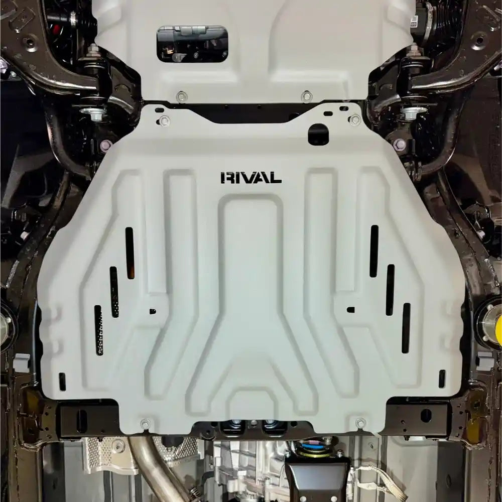 Installed view CAT skid plate on Tacoma