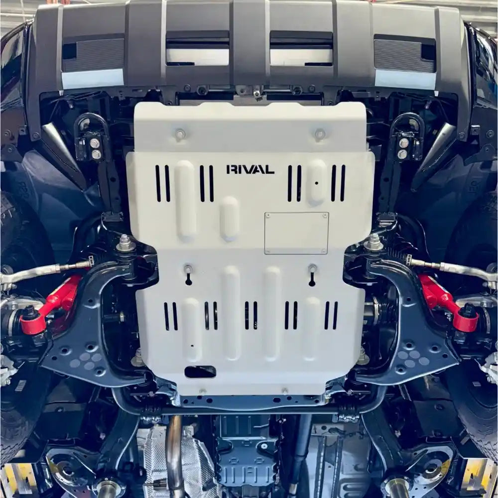 Installed view of 2024-current engine skid plate protection for Tacoma underbody