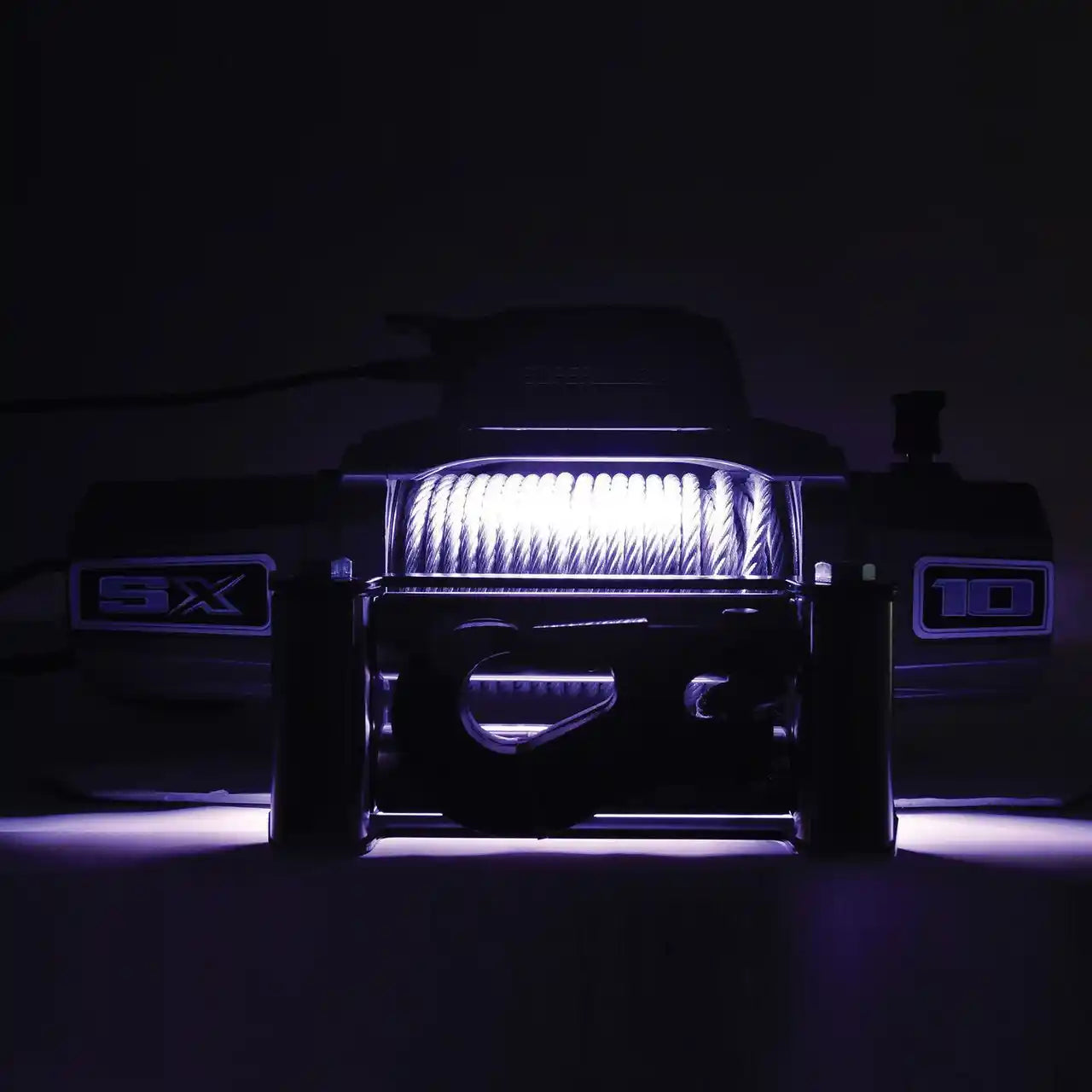 Integrated lithium-ION rechargeable led flashlight on steel wire in dark