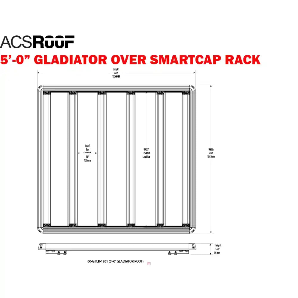 Measurement schematic detailing platform layout of ACS Roof Rack