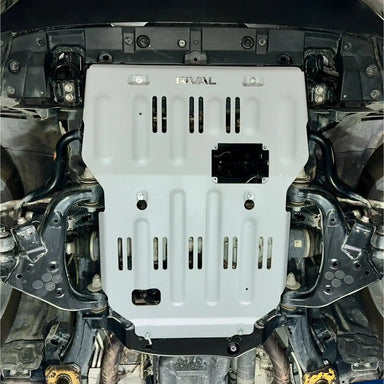 Mounted view of RIVAL Aluminum Engine Skid Plate 2024+ Tacoma 4Gen