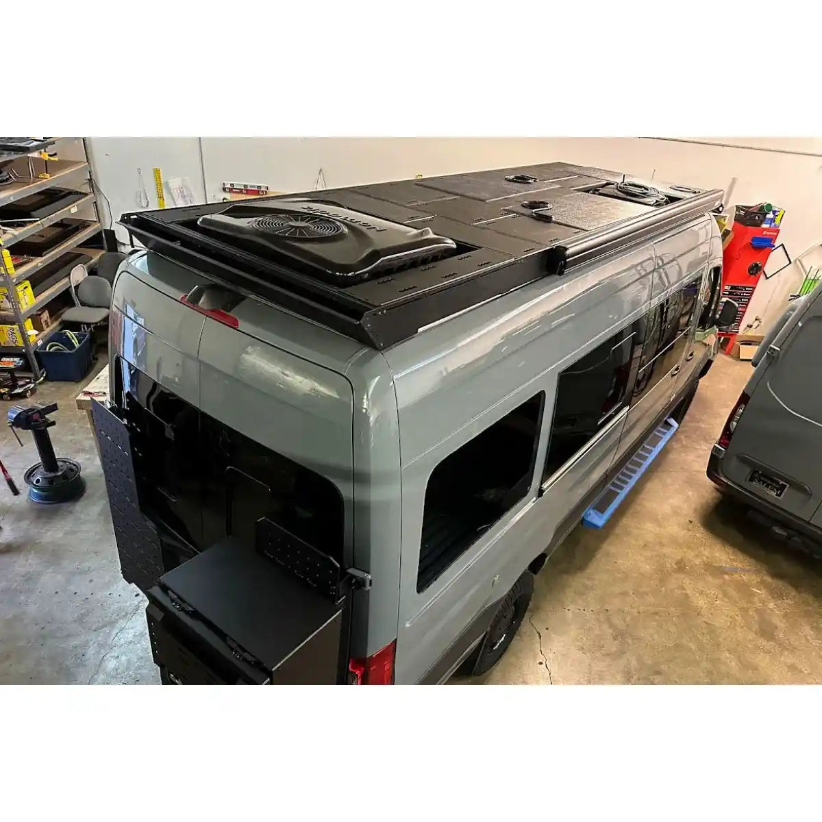 Sprinter with install deck panels on roof rack