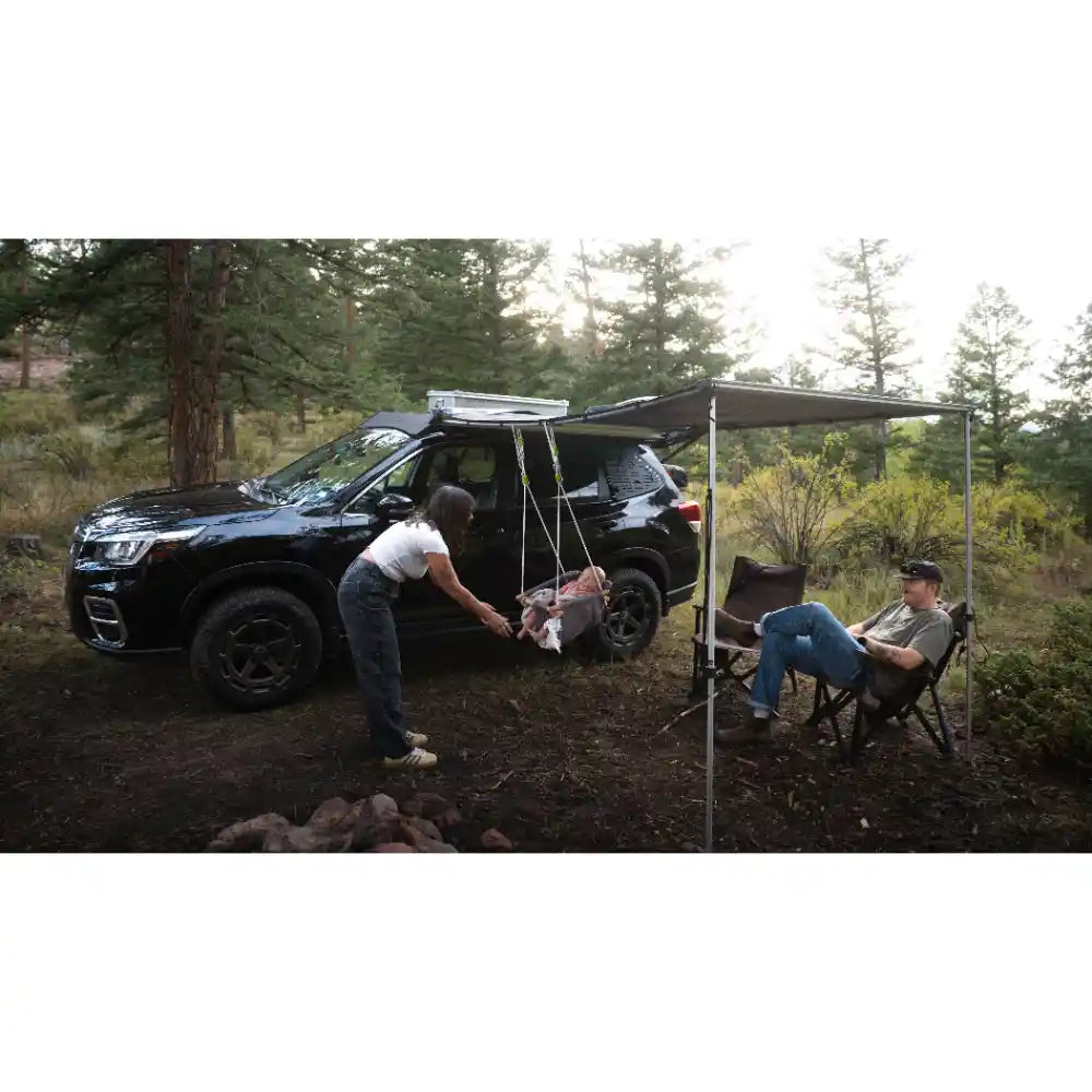 Off-road Subaru Forester with roof rack during outdoor adventure