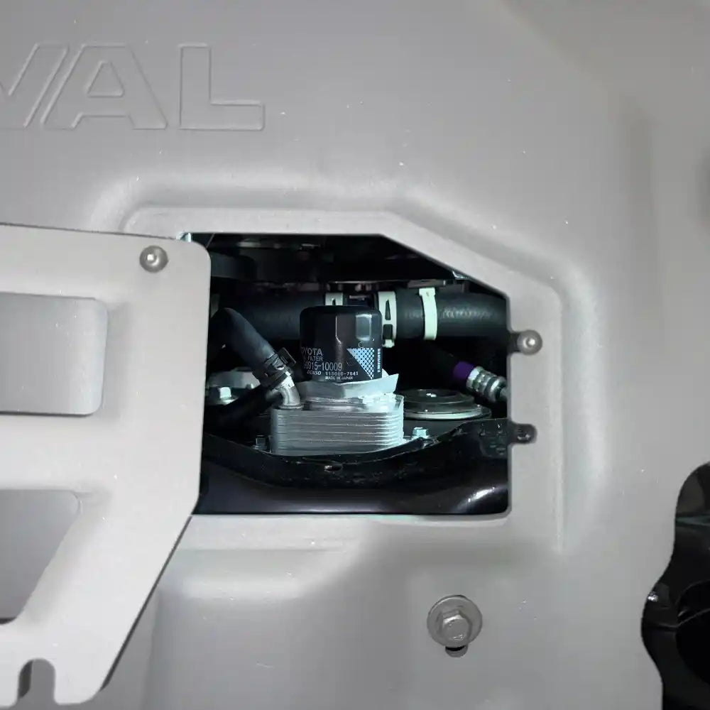 Oil opening hatch view on skid plate