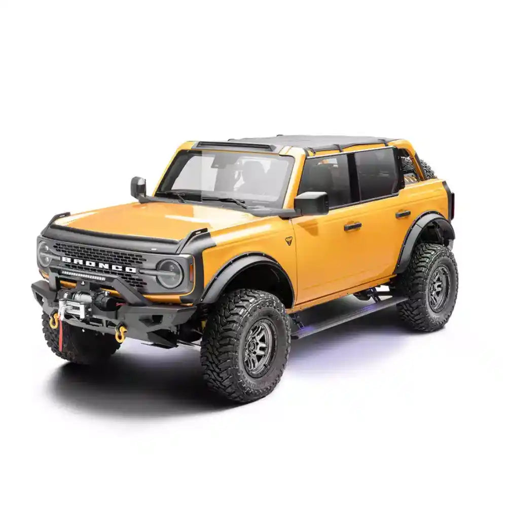 Orange Ford Bronco with AMP PowerStep running boards