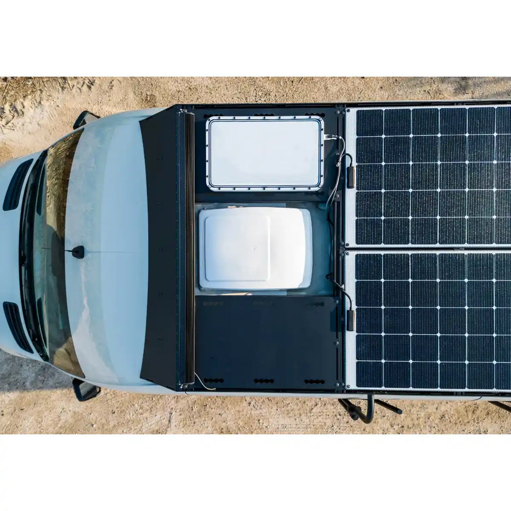 top view of the solar panels on roof rack.