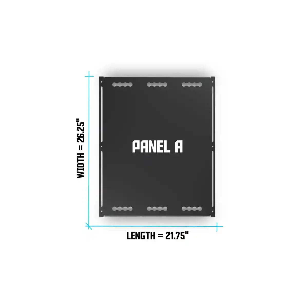 Black panel labeled 'Panel A' with measurements on a white background
