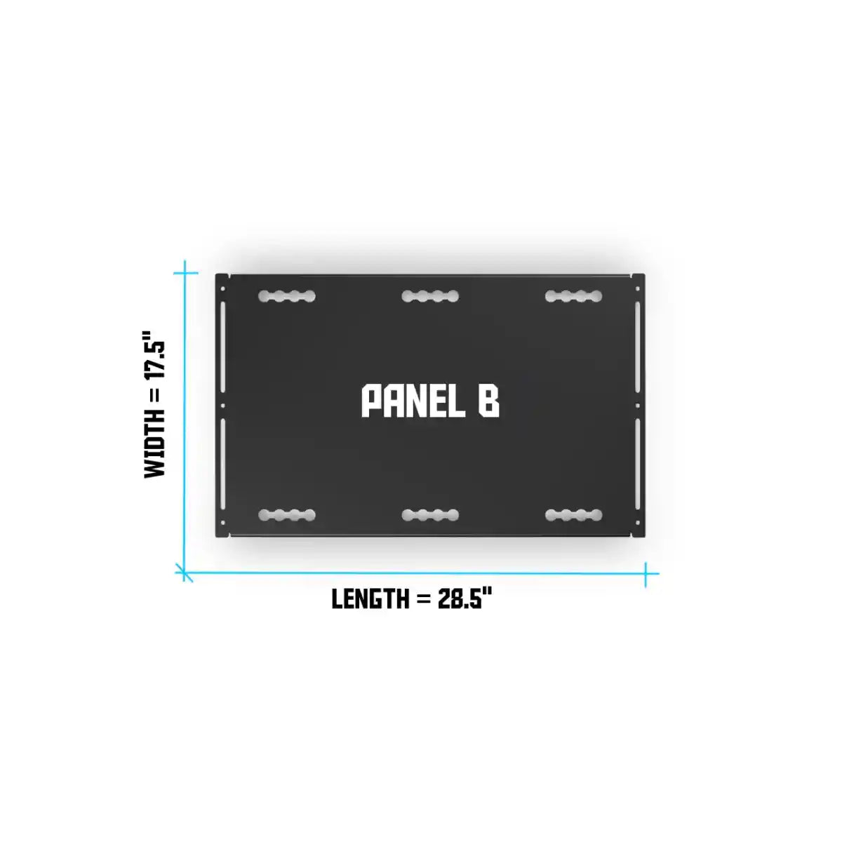 Black panel with dimensions labeled on a white background