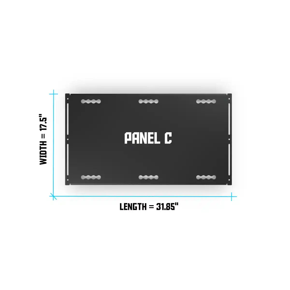 Black panel labeled 'Panel C' with measurements on a white background