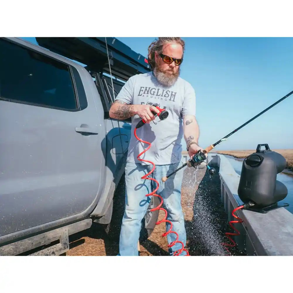 Outdoor shower setup using HydroPOD CARRY portable system